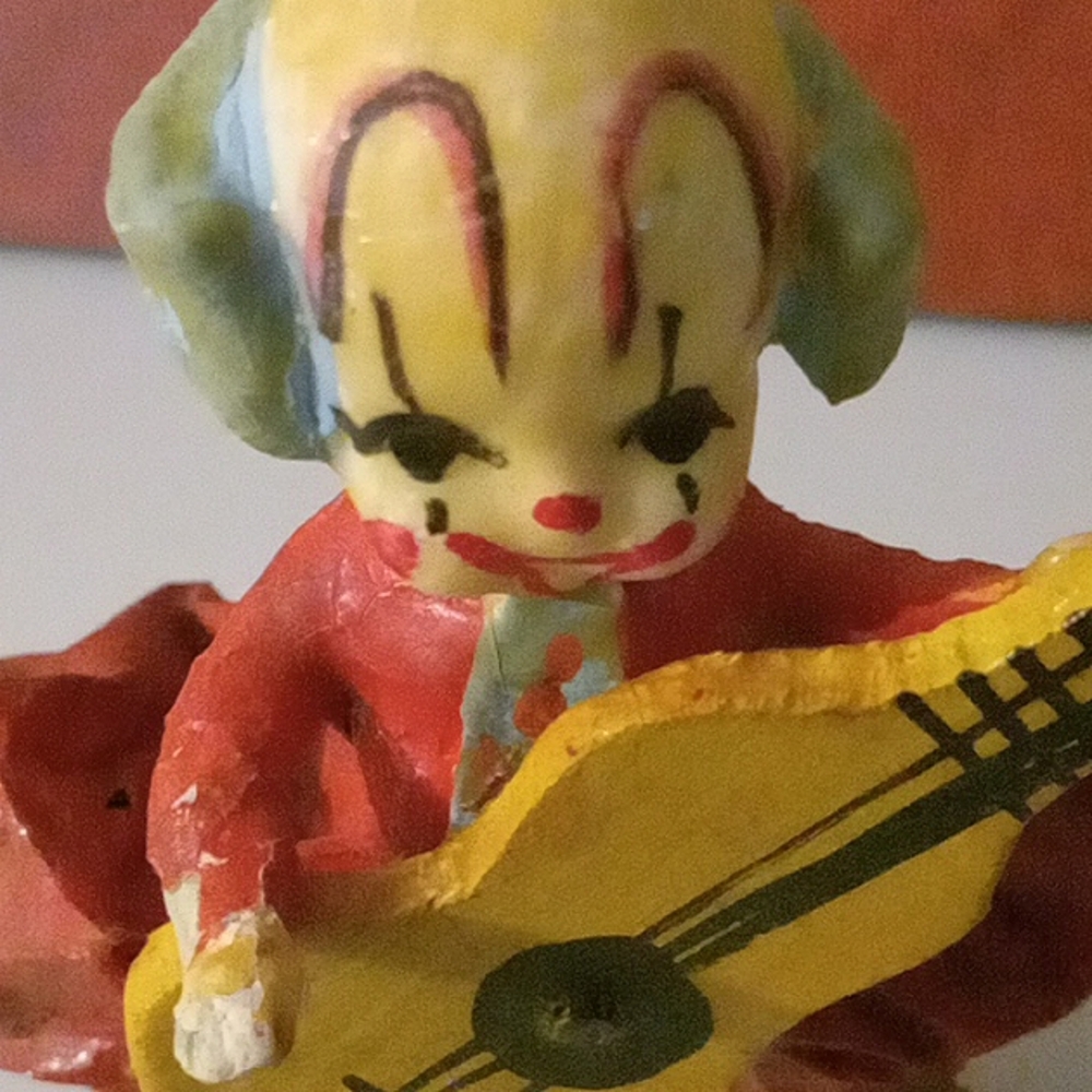Vintage Red and Yellow Decorative Guitar Clown